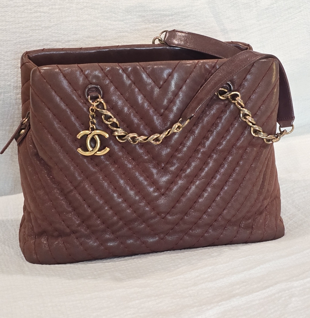 Chanel Surpique CC Charm Tote Iridescent Calfskin Bag Suede